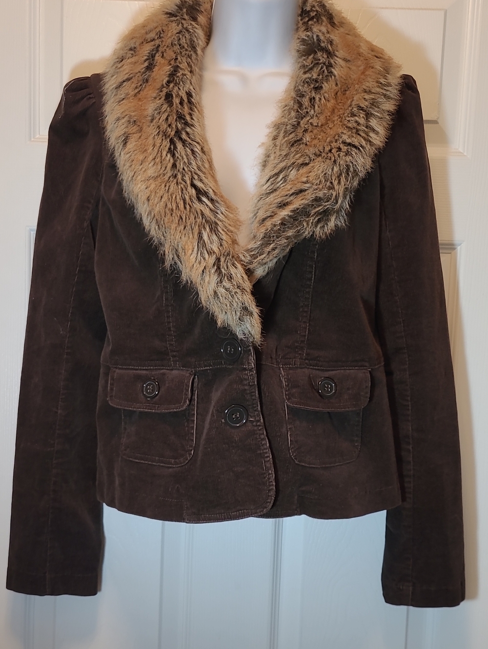 Forever 21 Brown Corduroy Jacket with Faux Fur Collar